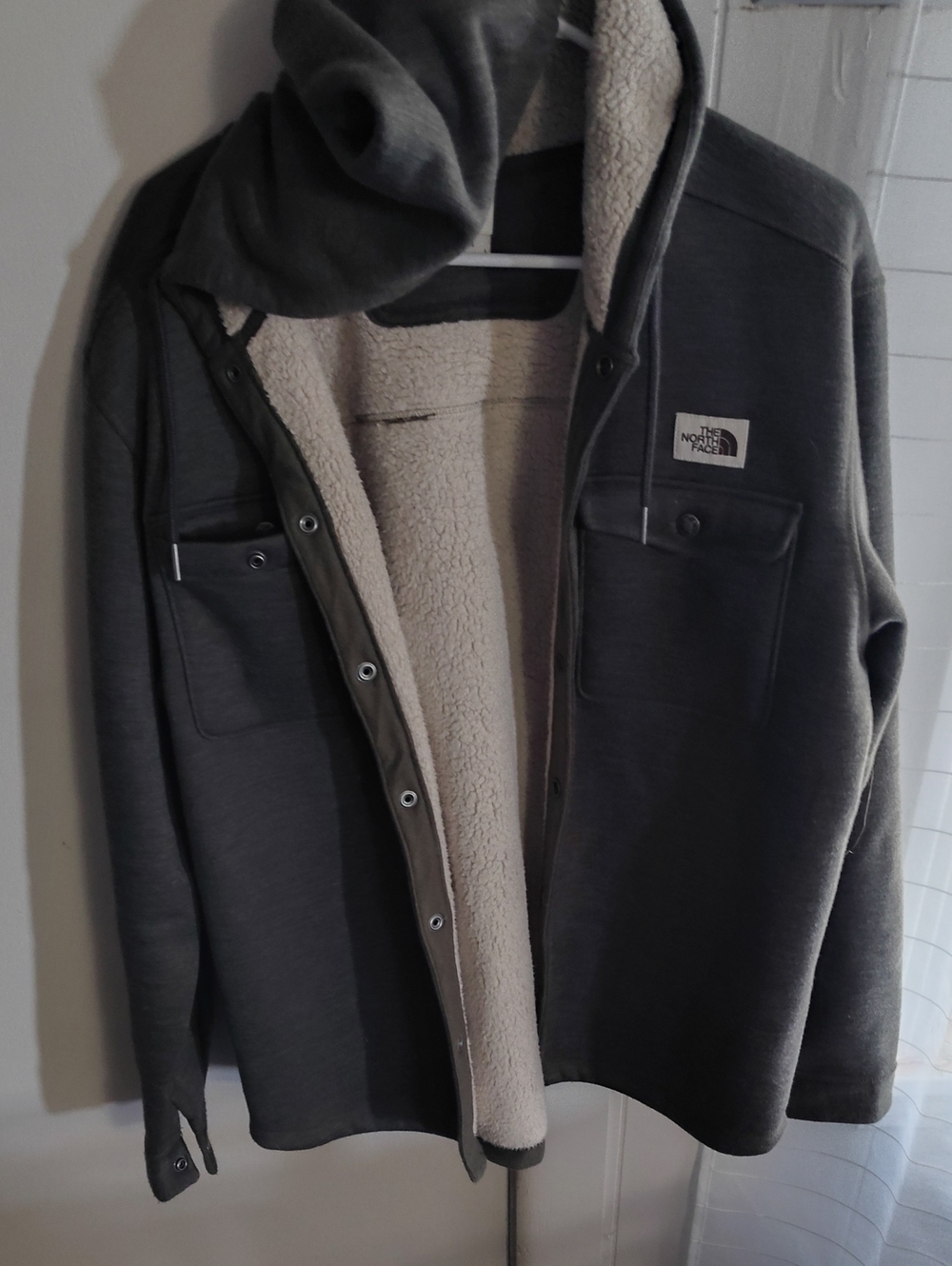 The North Face Gray Hooded Sherpa-Lined Shirt Jacket